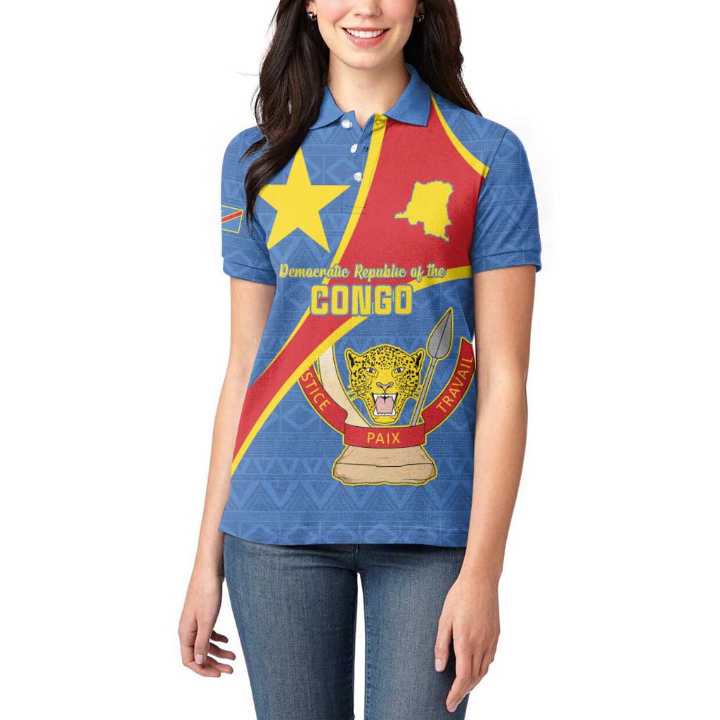 Personalised DR Congo Women Polo Shirt Coat Of Arms African Pattern