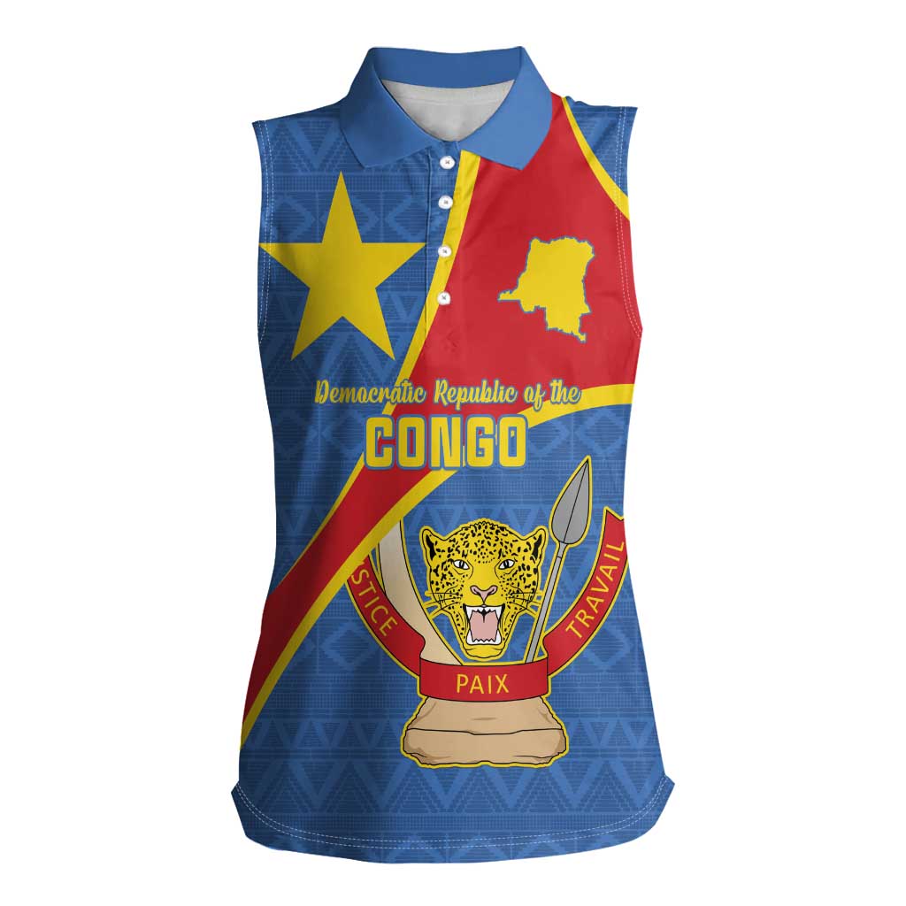 Personalised DR Congo Women Sleeveless Polo Shirt Coat Of Arms African Pattern