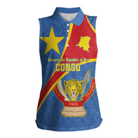 Personalised DR Congo Women Sleeveless Polo Shirt Coat Of Arms African Pattern