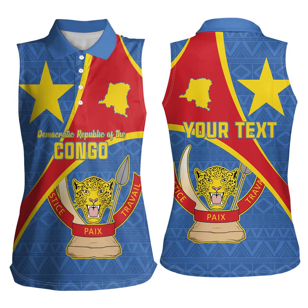 Personalised DR Congo Women Sleeveless Polo Shirt Coat Of Arms African Pattern