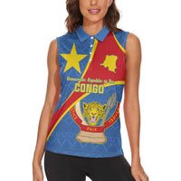 Personalised DR Congo Women Sleeveless Polo Shirt Coat Of Arms African Pattern
