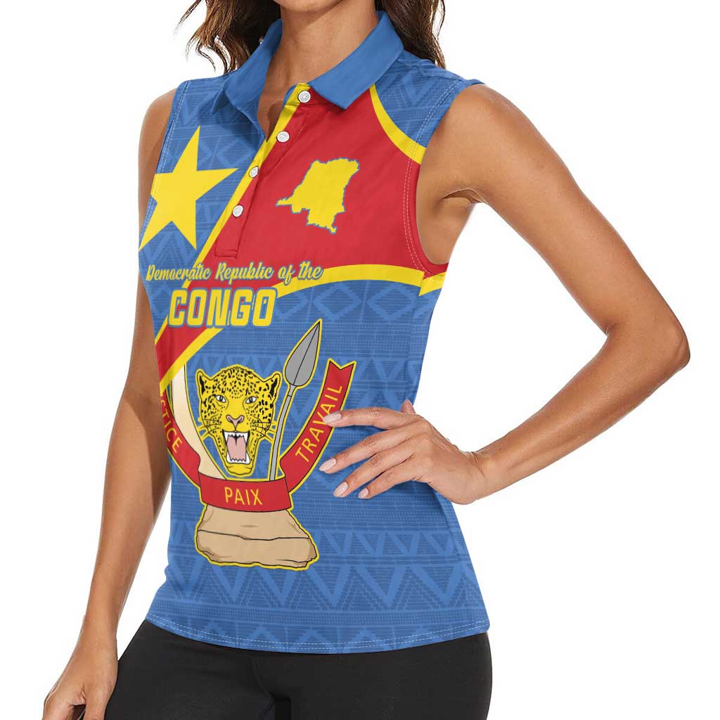 Personalised DR Congo Women Sleeveless Polo Shirt Coat Of Arms African Pattern