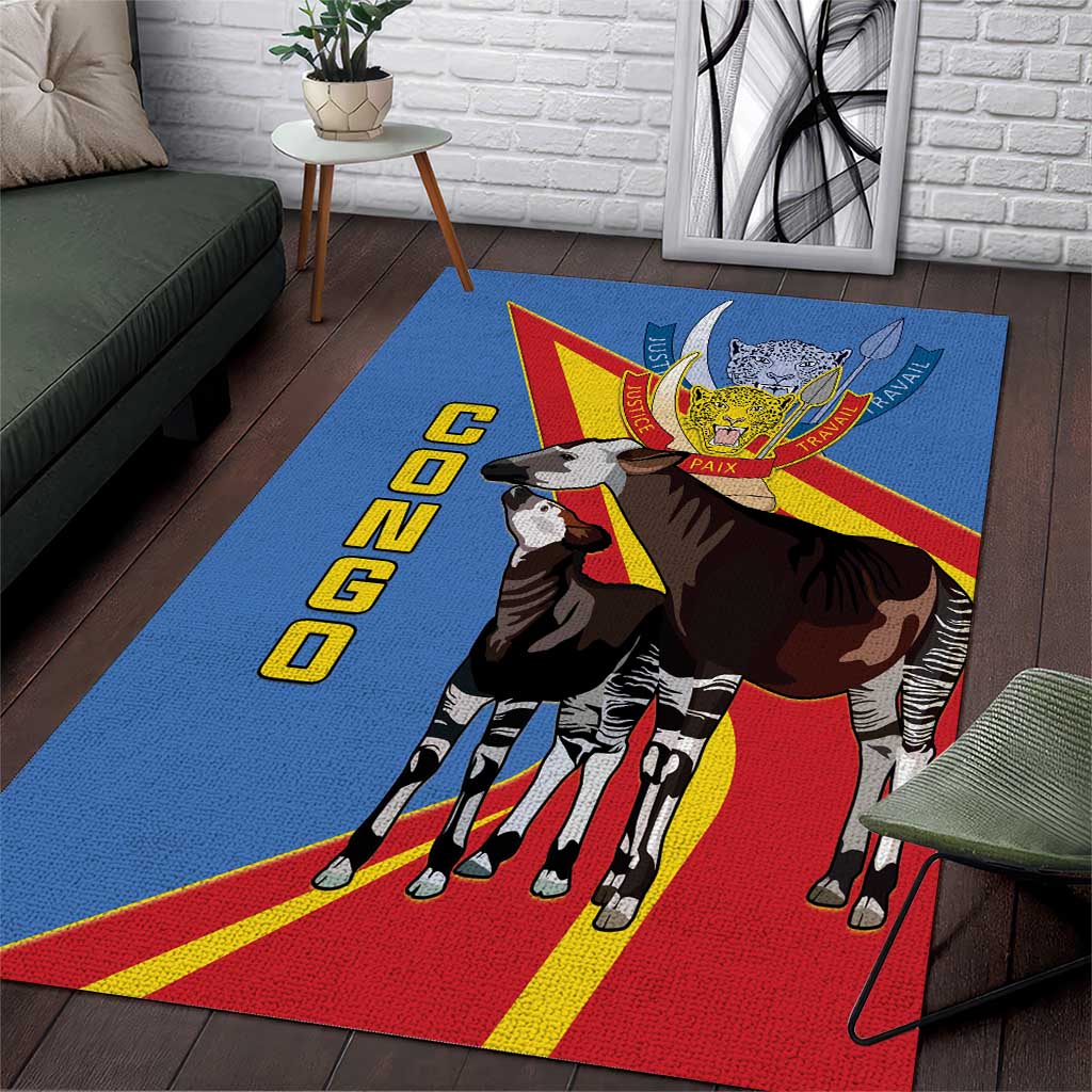 DR Congo Okapi Area Rug With Coat Of Arms