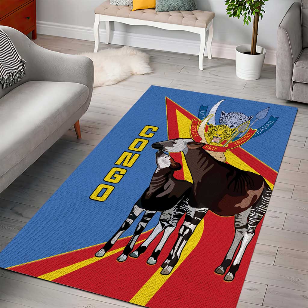 DR Congo Okapi Area Rug With Coat Of Arms