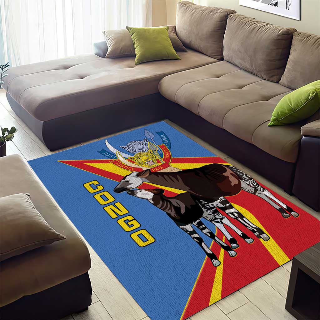 DR Congo Okapi Area Rug With Coat Of Arms