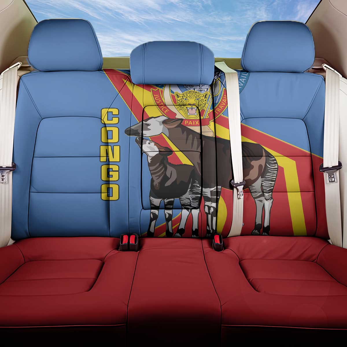 DR Congo Okapi Back Car Seat Cover With Coat Of Arms