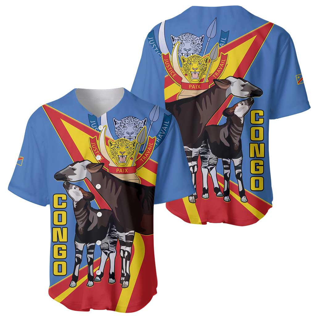 DR Congo Okapi Baseball Jersey With Coat Of Arms
