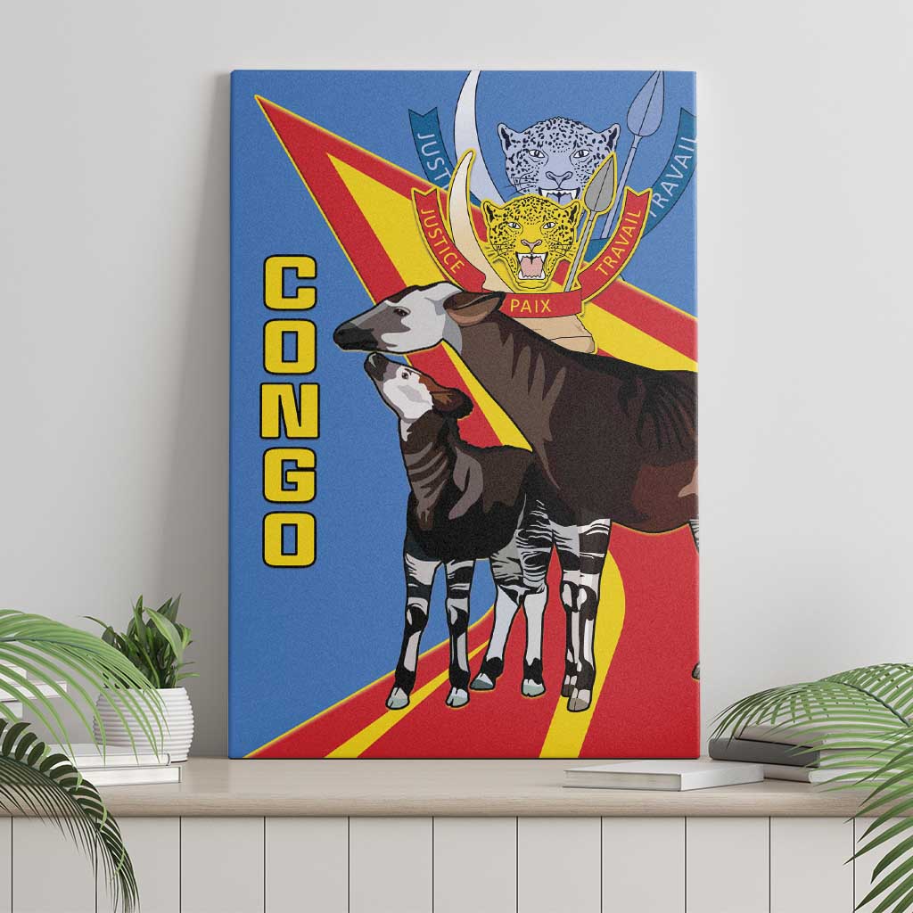 DR Congo Okapi Canvas Wall Art With Coat Of Arms