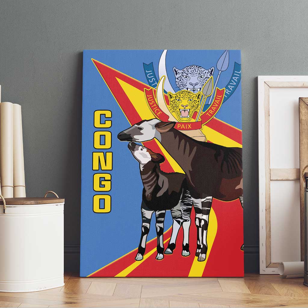 DR Congo Okapi Canvas Wall Art With Coat Of Arms