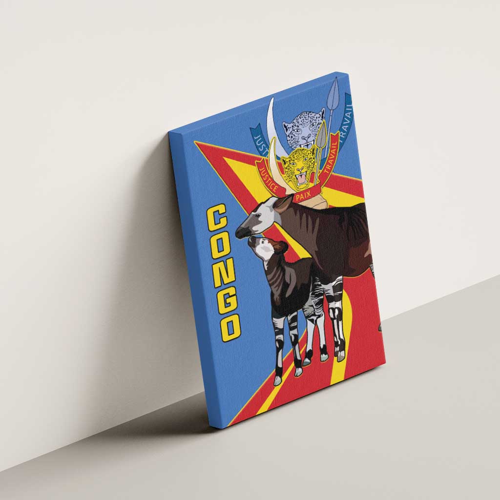 DR Congo Okapi Canvas Wall Art With Coat Of Arms