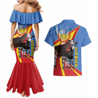 DR Congo Okapi Couples Matching Mermaid Dress and Hawaiian Shirt With Coat Of Arms