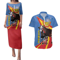 DR Congo Okapi Couples Matching Puletasi and Hawaiian Shirt With Coat Of Arms