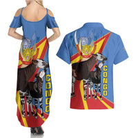 DR Congo Okapi Couples Matching Summer Maxi Dress and Hawaiian Shirt With Coat Of Arms