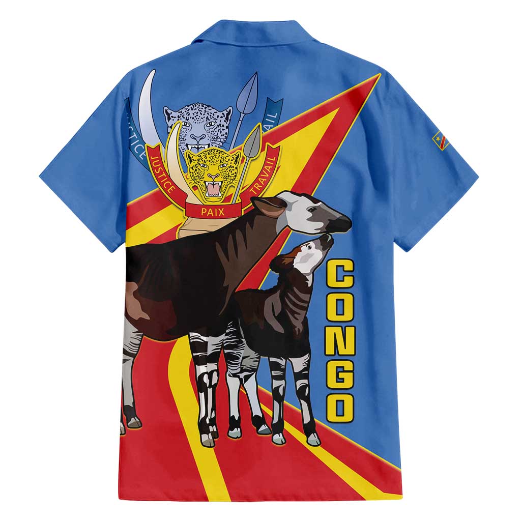 DR Congo Okapi Family Matching Long Sleeve Bodycon Dress and Hawaiian Shirt With Coat Of Arms