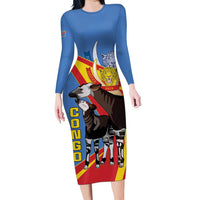 DR Congo Okapi Family Matching Long Sleeve Bodycon Dress and Hawaiian Shirt With Coat Of Arms