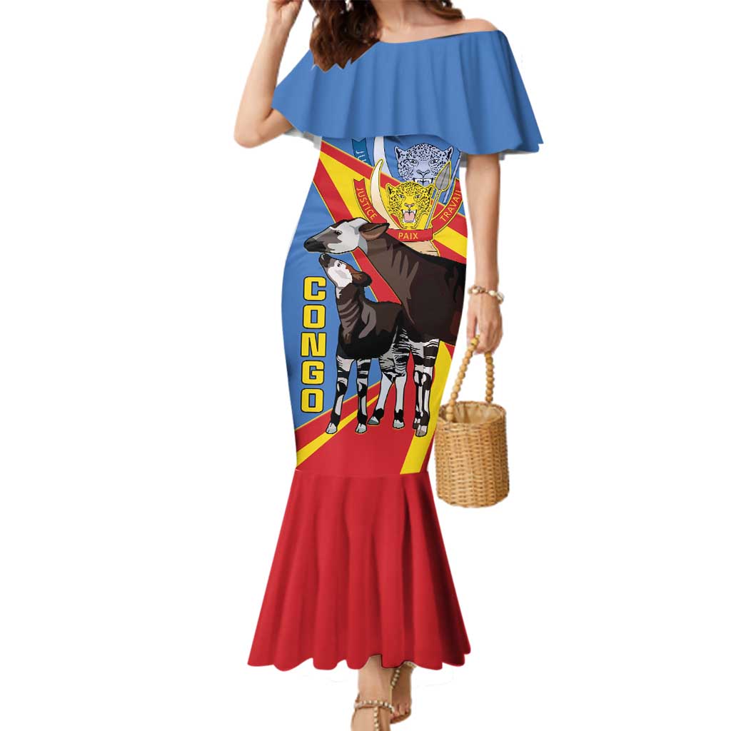 DR Congo Okapi Family Matching Mermaid Dress and Hawaiian Shirt With Coat Of Arms