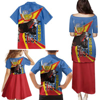 DR Congo Okapi Family Matching Puletasi and Hawaiian Shirt With Coat Of Arms