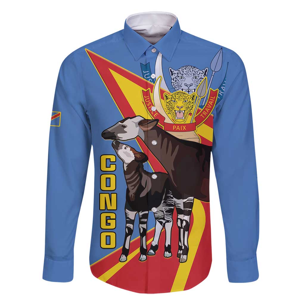 DR Congo Okapi Family Matching Summer Maxi Dress and Hawaiian Shirt With Coat Of Arms