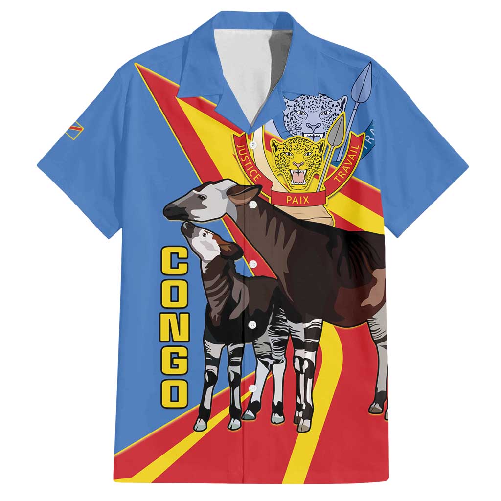 DR Congo Okapi Family Matching Tank Maxi Dress and Hawaiian Shirt With Coat Of Arms