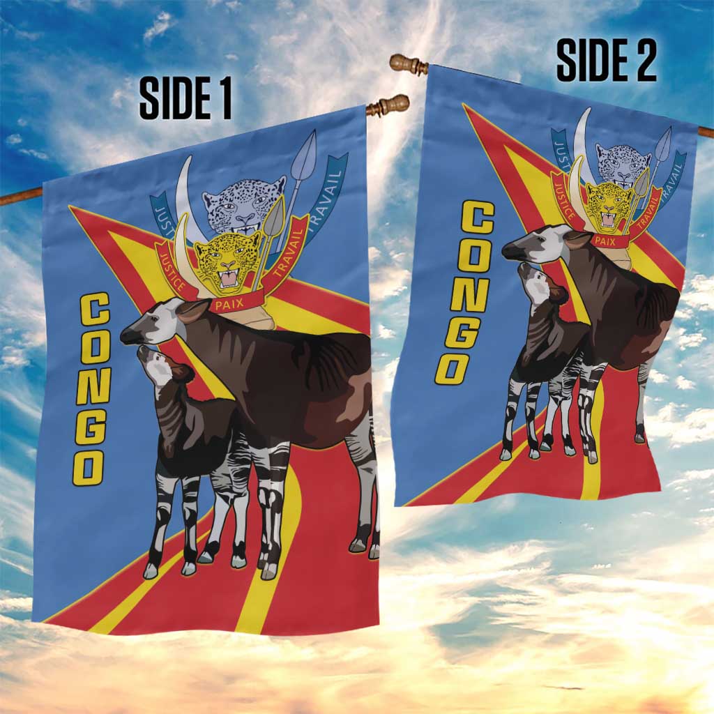 DR Congo Okapi Garden Flag With Coat Of Arms