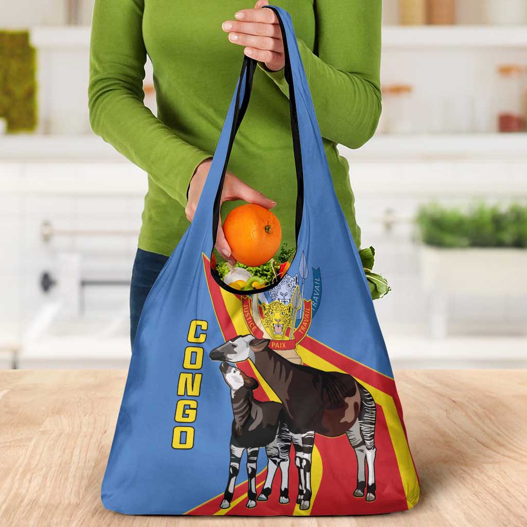 DR Congo Okapi Grocery Bag With Coat Of Arms