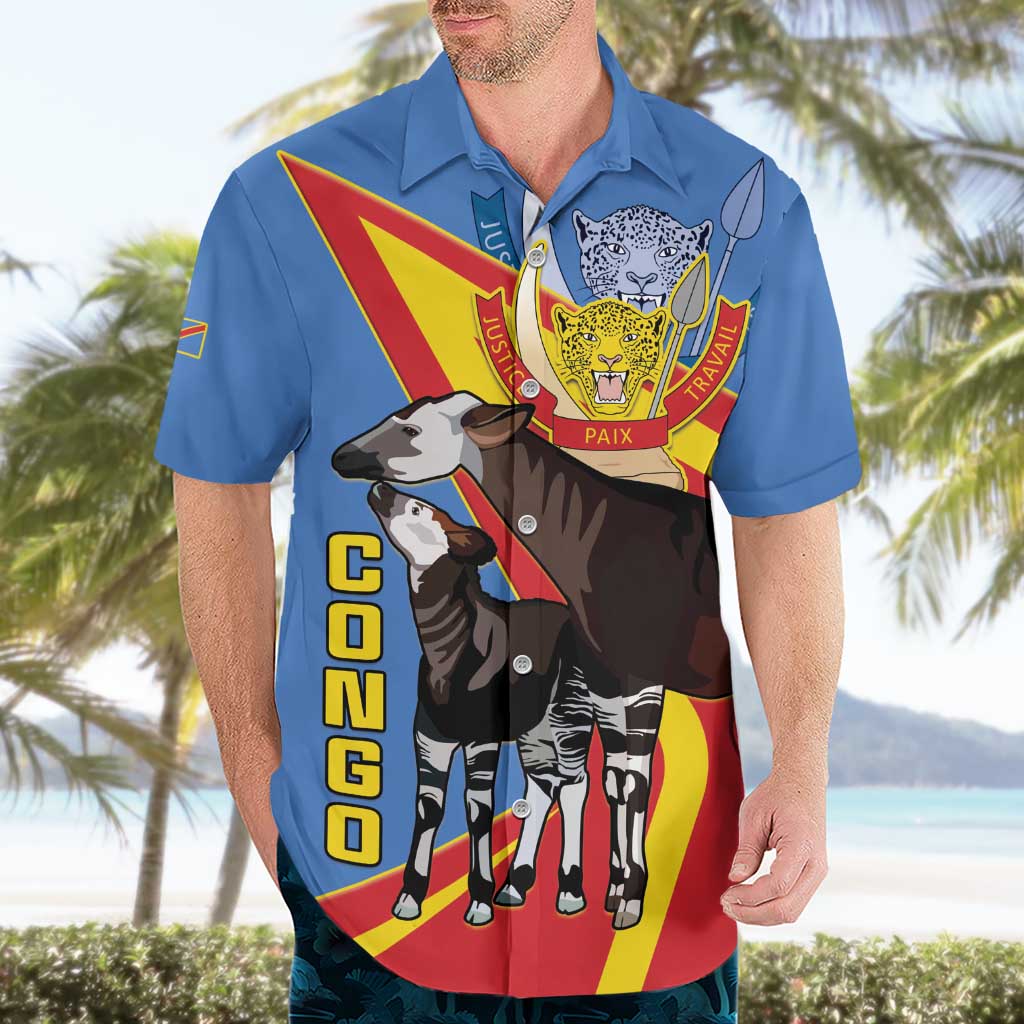 DR Congo Okapi Hawaiian Shirt With Coat Of Arms