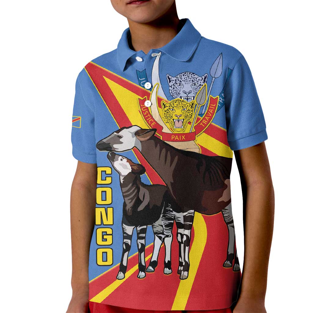 DR Congo Okapi Kid Polo Shirt With Coat Of Arms