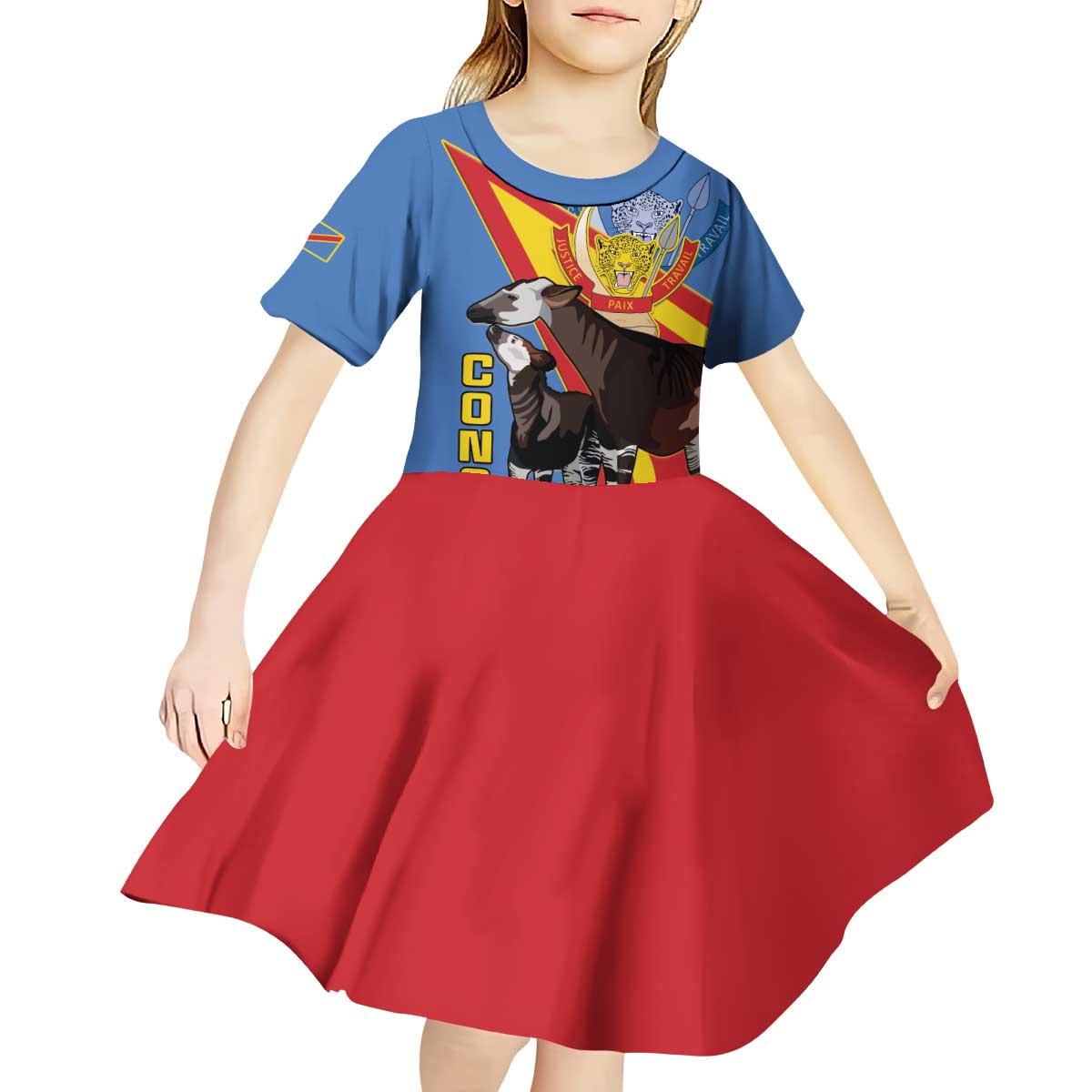 DR Congo Okapi Kid Short Sleeve Dress With Coat Of Arms