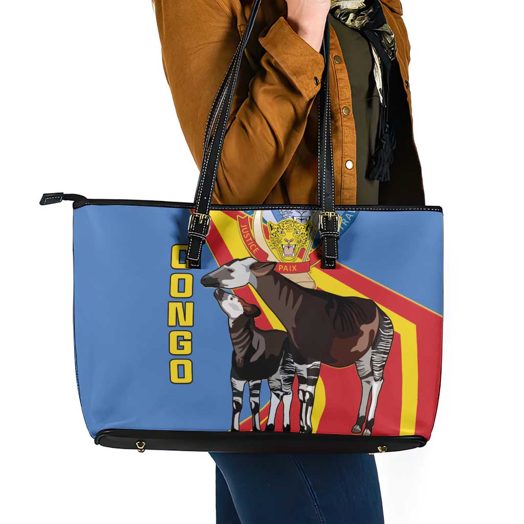 DR Congo Okapi Leather Tote Bag With Coat Of Arms
