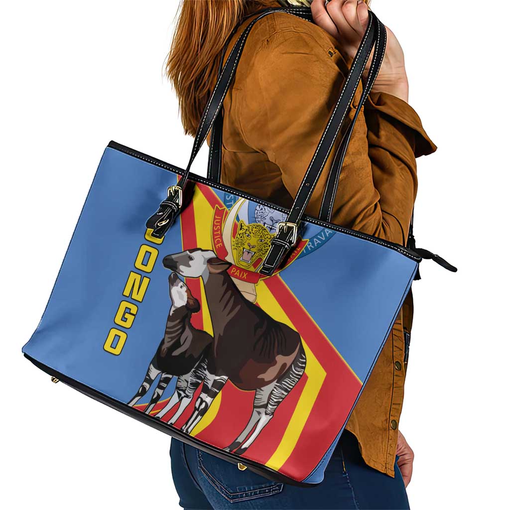 DR Congo Okapi Leather Tote Bag With Coat Of Arms