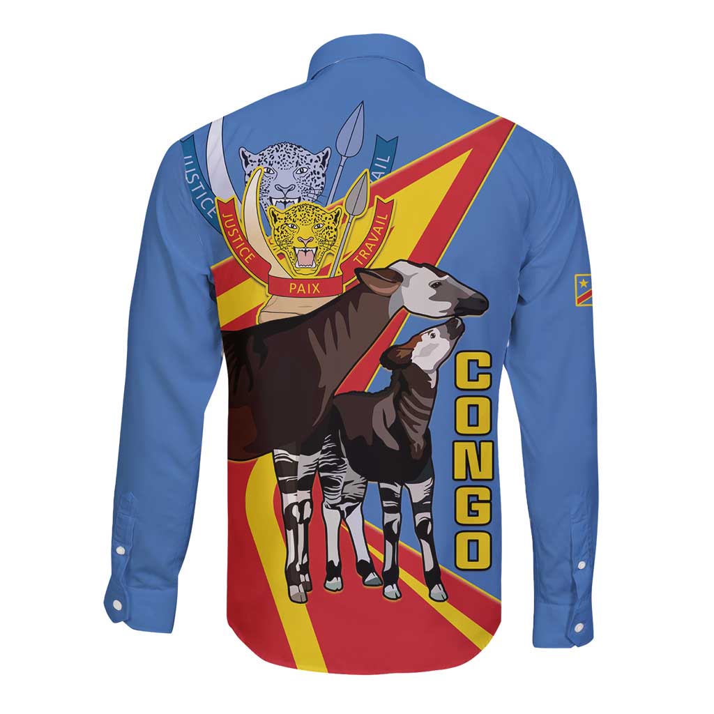 DR Congo Okapi Long Sleeve Button Shirt With Coat Of Arms