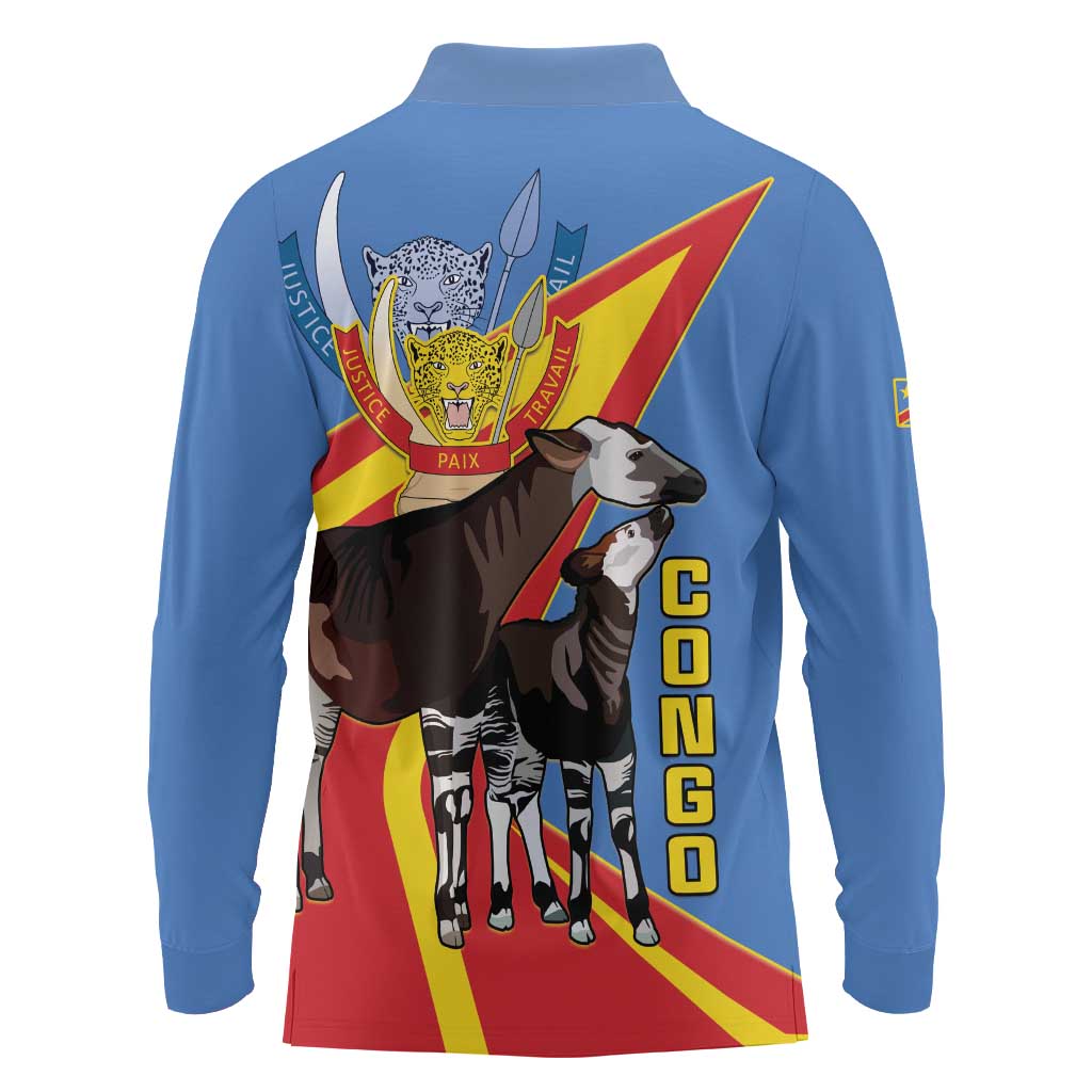 DR Congo Okapi Long Sleeve Polo Shirt With Coat Of Arms