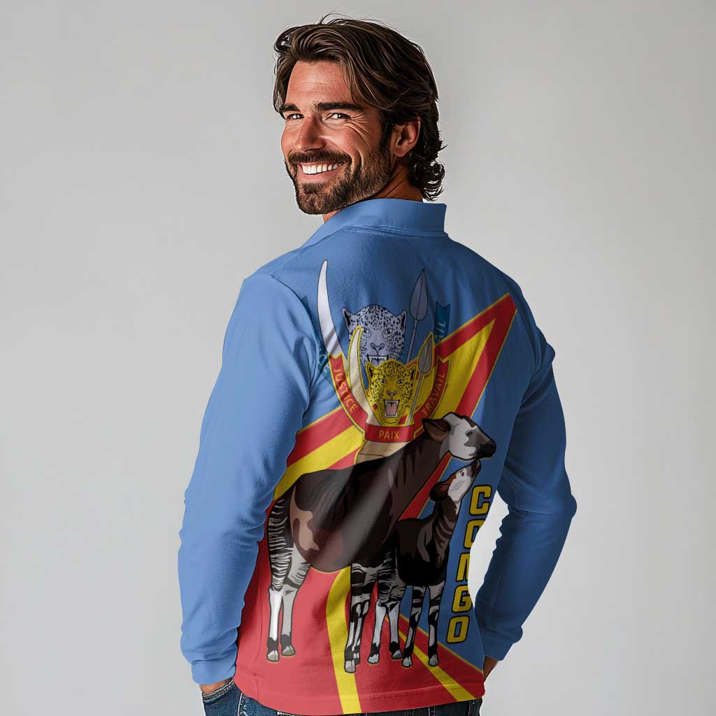 DR Congo Okapi Long Sleeve Polo Shirt With Coat Of Arms