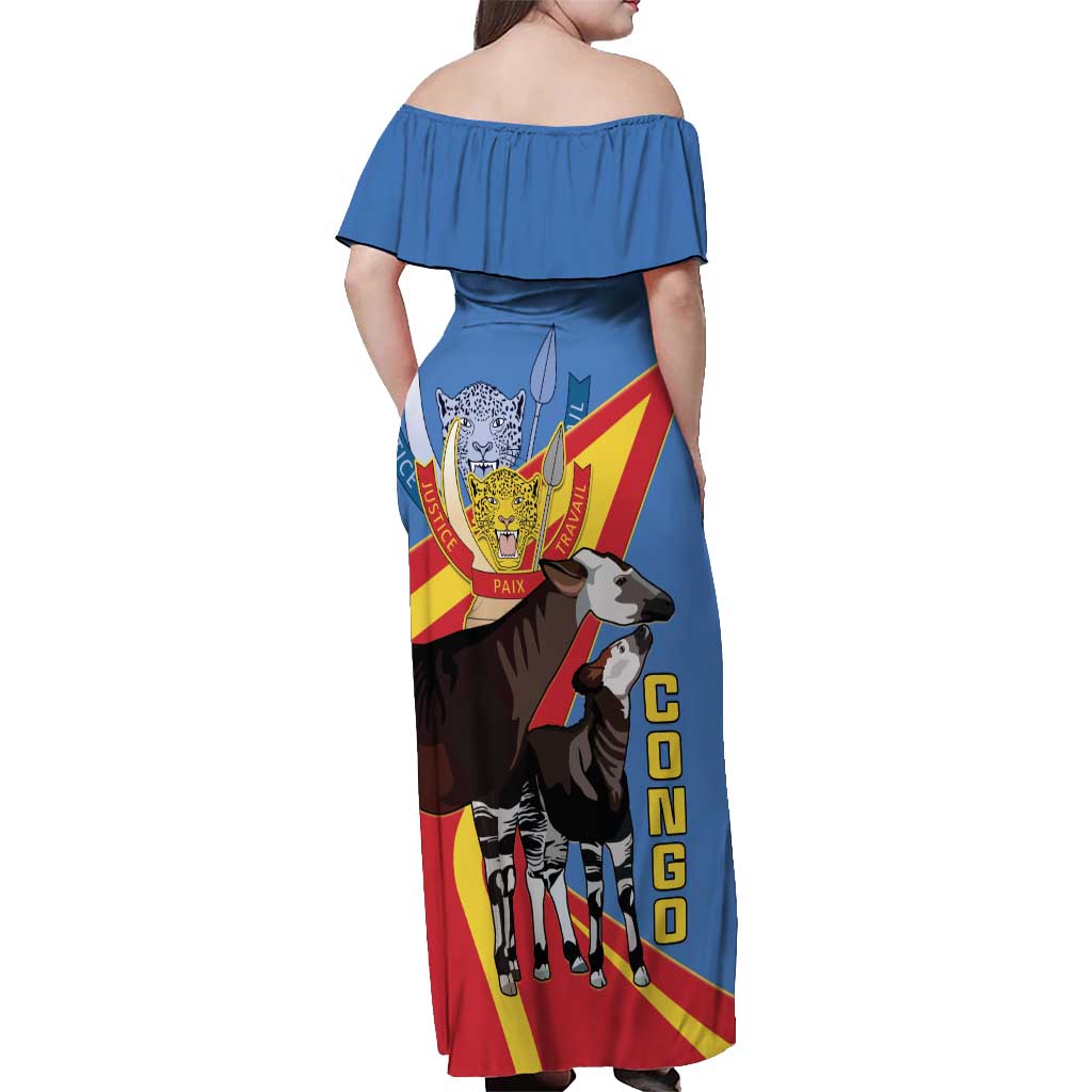 DR Congo Okapi Off Shoulder Maxi Dress With Coat Of Arms