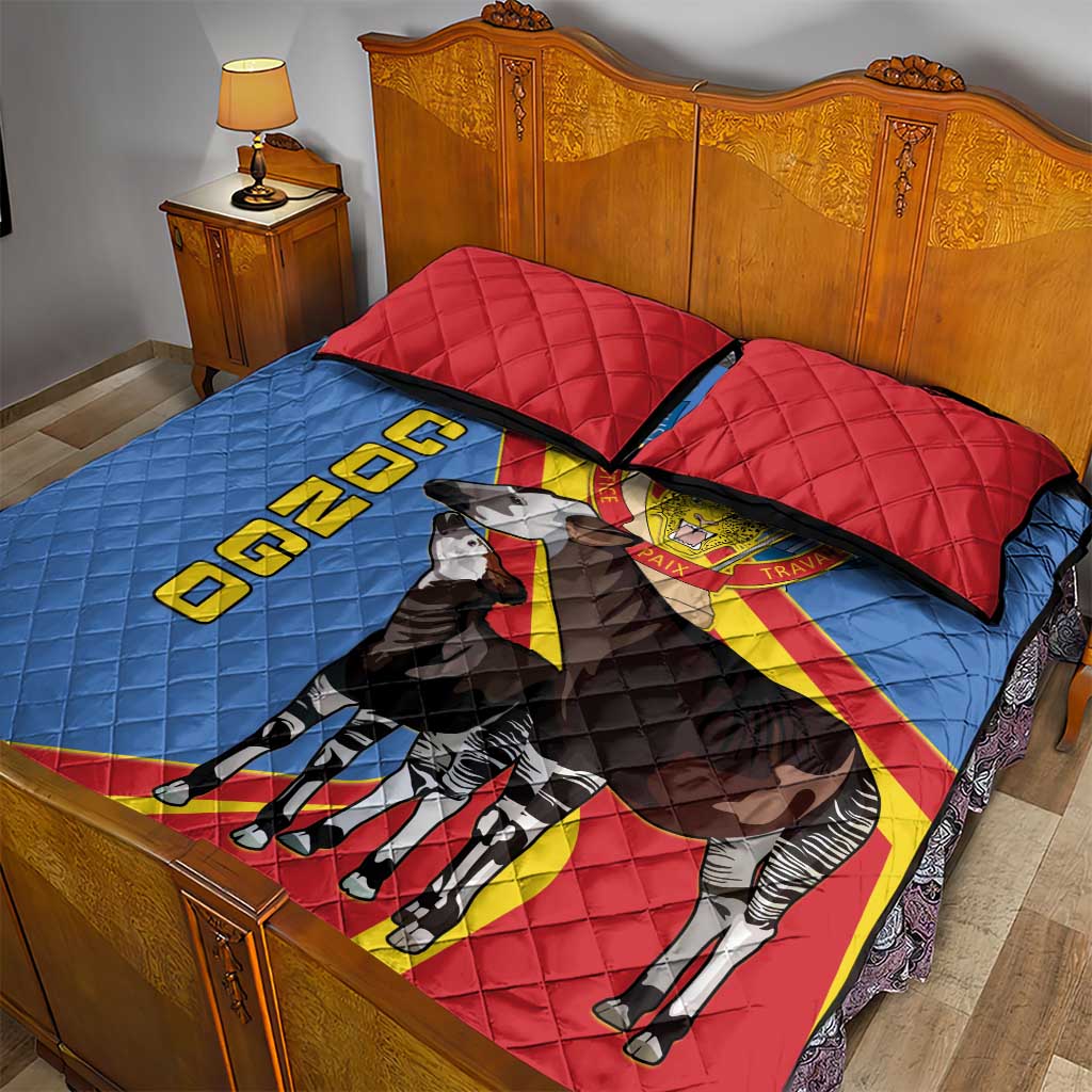 DR Congo Okapi Quilt Bed Set With Coat Of Arms