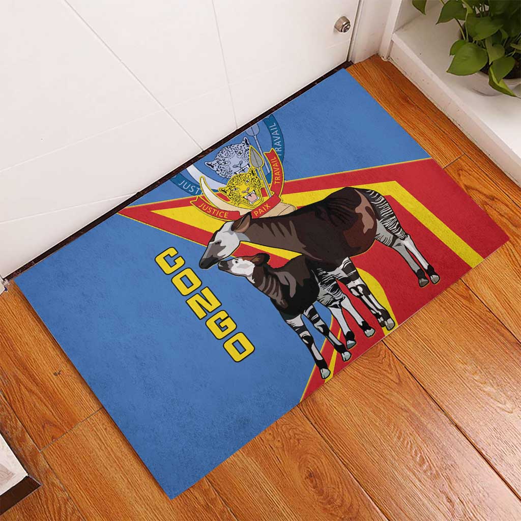 DR Congo Okapi Rubber Doormat With Coat Of Arms