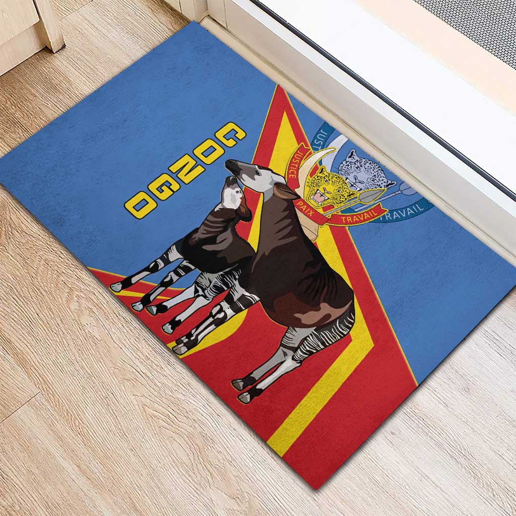 DR Congo Okapi Rubber Doormat With Coat Of Arms