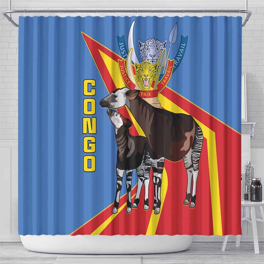 DR Congo Okapi Shower Curtain With Coat Of Arms