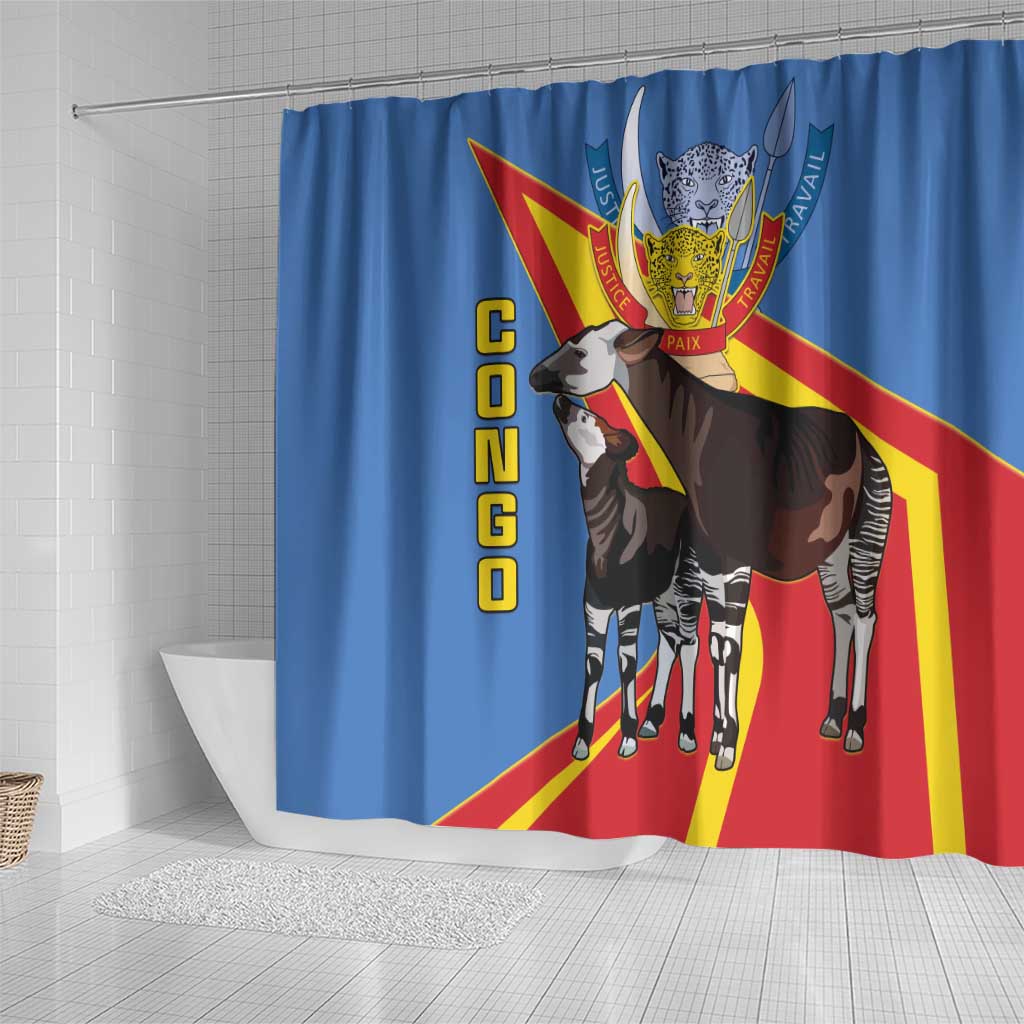 DR Congo Okapi Shower Curtain With Coat Of Arms