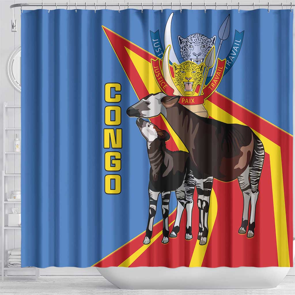 DR Congo Okapi Shower Curtain With Coat Of Arms