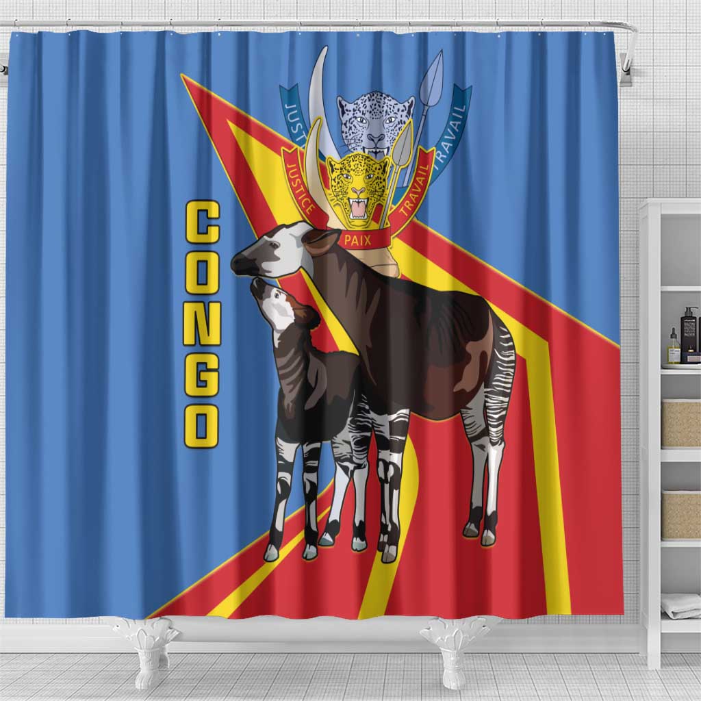 DR Congo Okapi Shower Curtain With Coat Of Arms