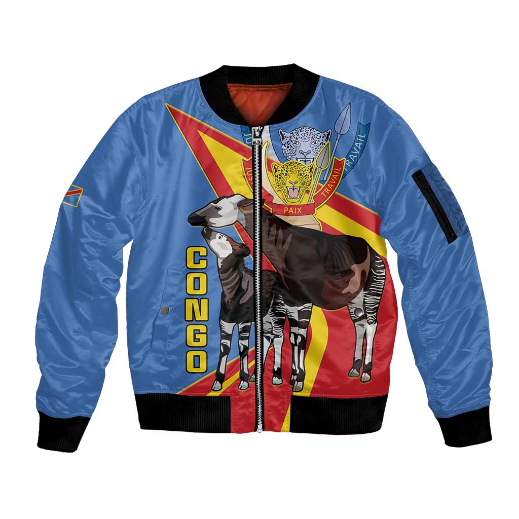 DR Congo Okapi Sleeve Zip Bomber Jacket With Coat Of Arms