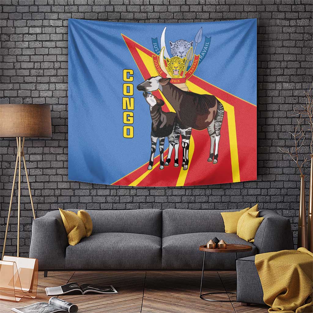 DR Congo Okapi Tapestry With Coat Of Arms