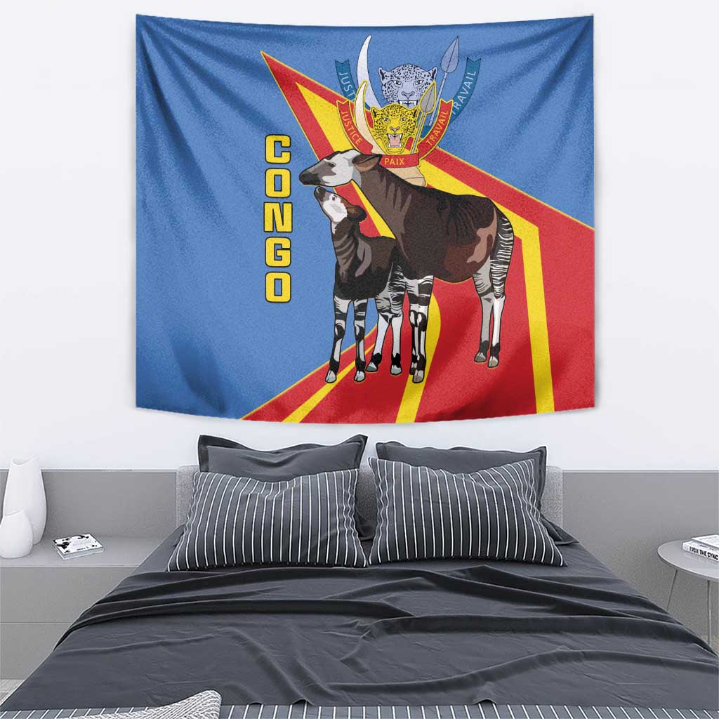 DR Congo Okapi Tapestry With Coat Of Arms