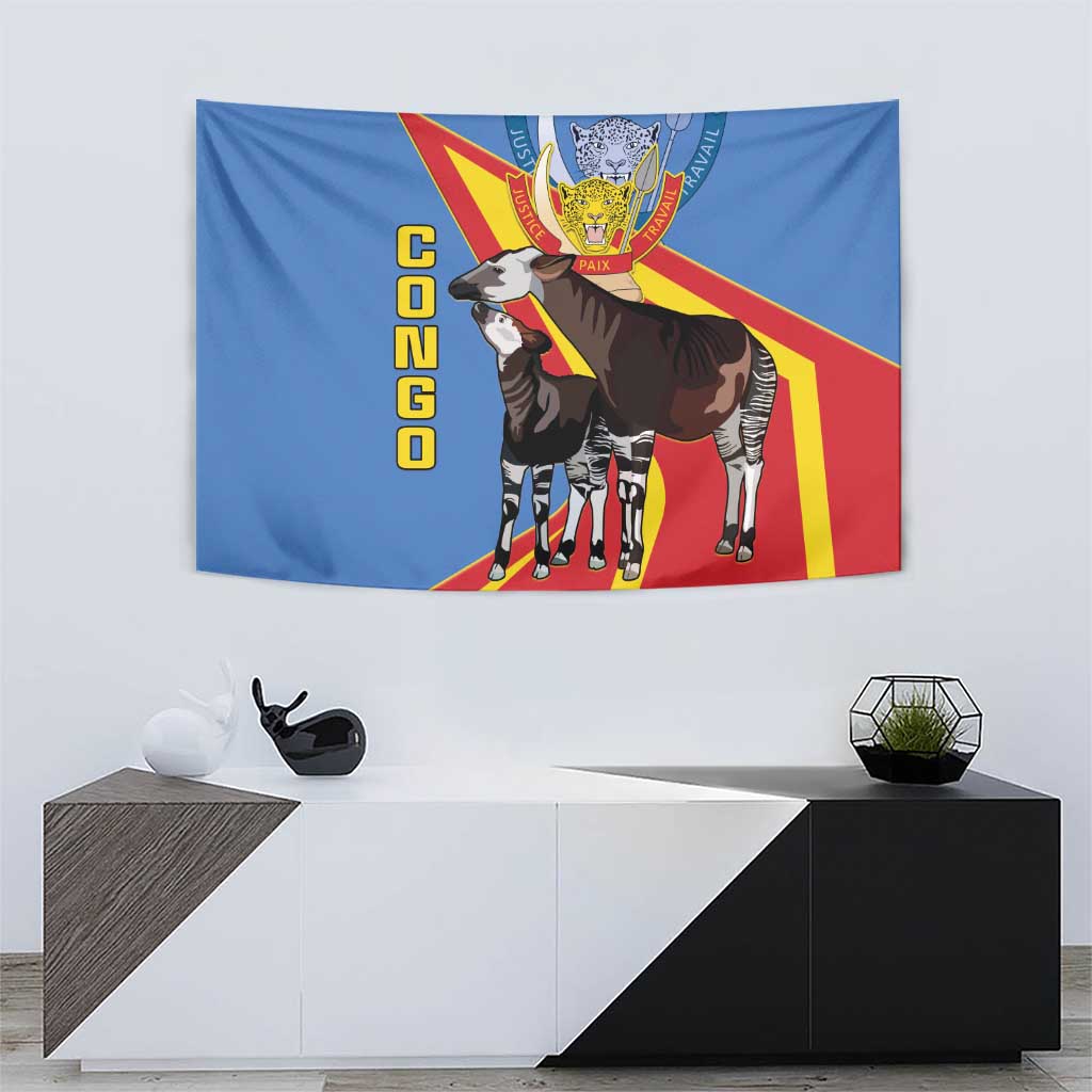 DR Congo Okapi Tapestry With Coat Of Arms