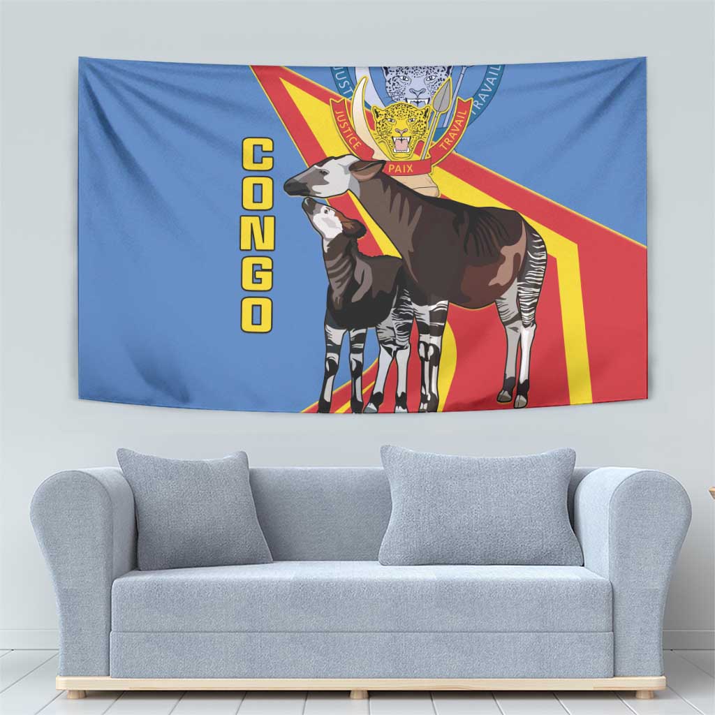 DR Congo Okapi Tapestry With Coat Of Arms
