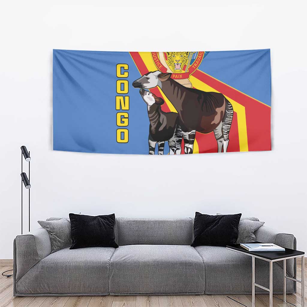 DR Congo Okapi Tapestry With Coat Of Arms
