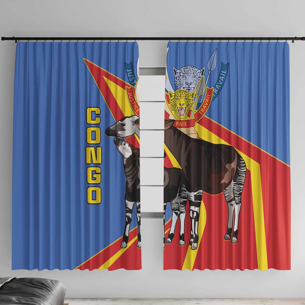 DR Congo Okapi Window Curtain With Coat Of Arms