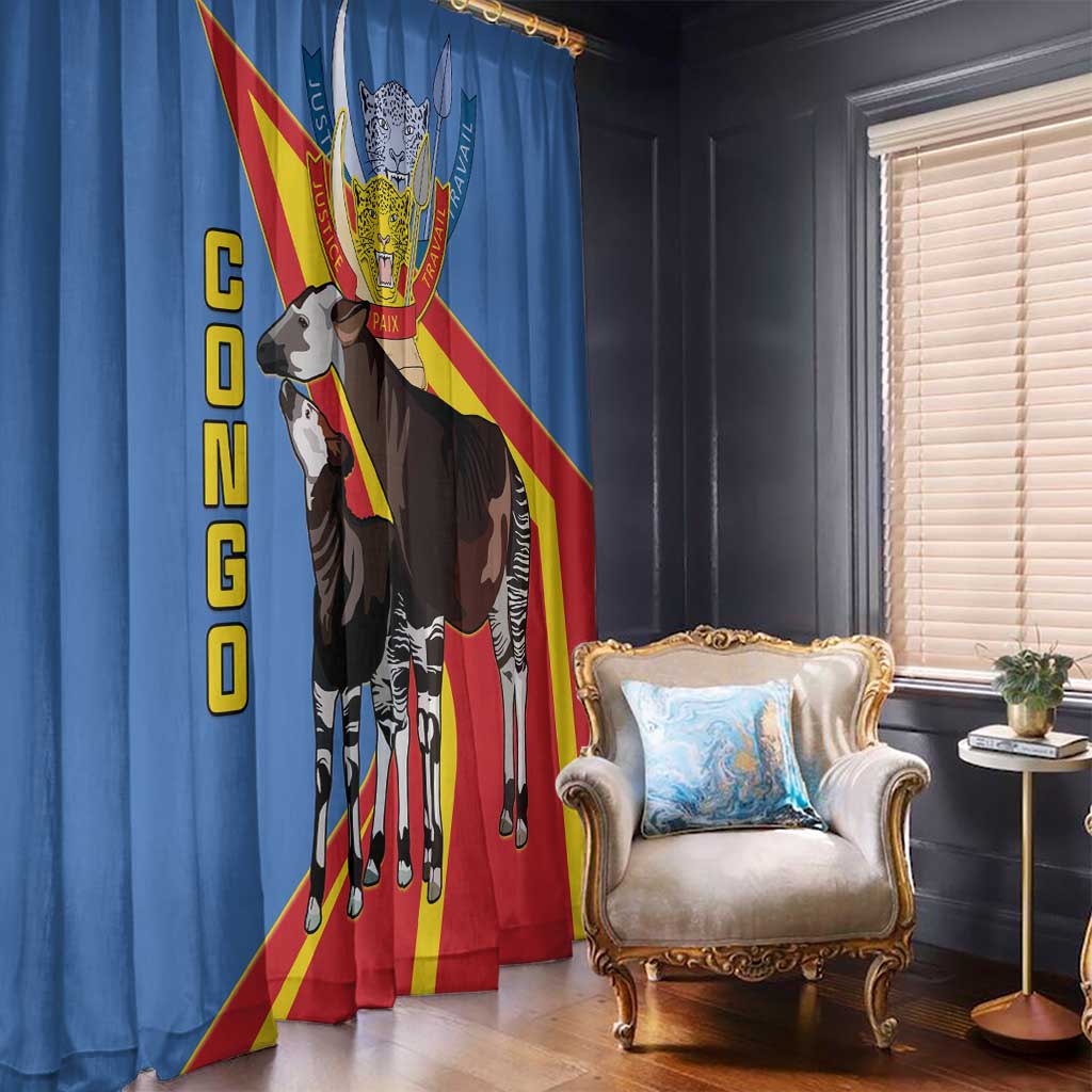 DR Congo Okapi Window Curtain With Coat Of Arms