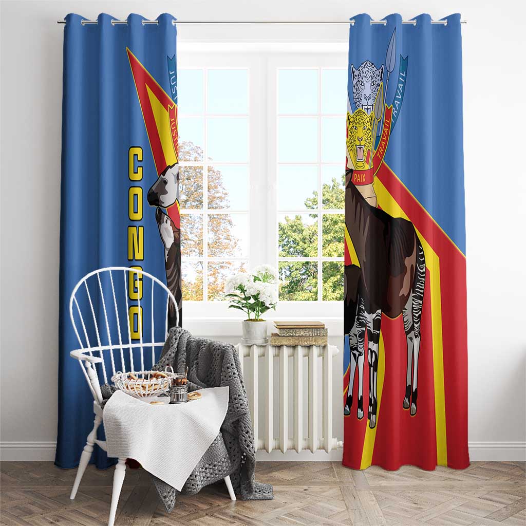 DR Congo Okapi Window Curtain With Coat Of Arms